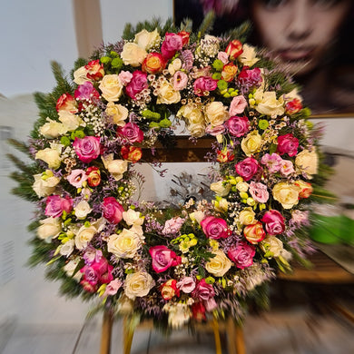 White-Pink Funeral Wreath